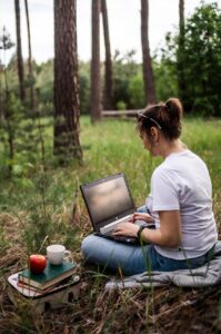 young woman, laptop, work, freelancer, notebook, nature, forest, freelancer, freelancer, freelancer, freelancer, freelancer